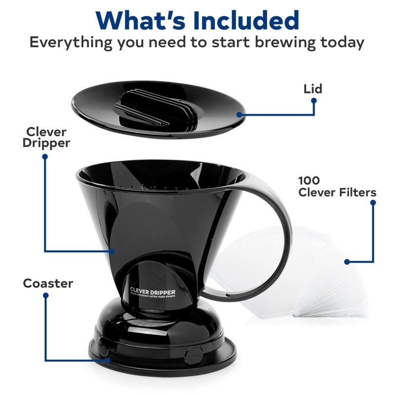 Clever Coffee Dripper and Filters, Large 18 oz (Black)| Barista's Choice| Safe BPA Free Plastic|Includes 100 Filters - Image 3